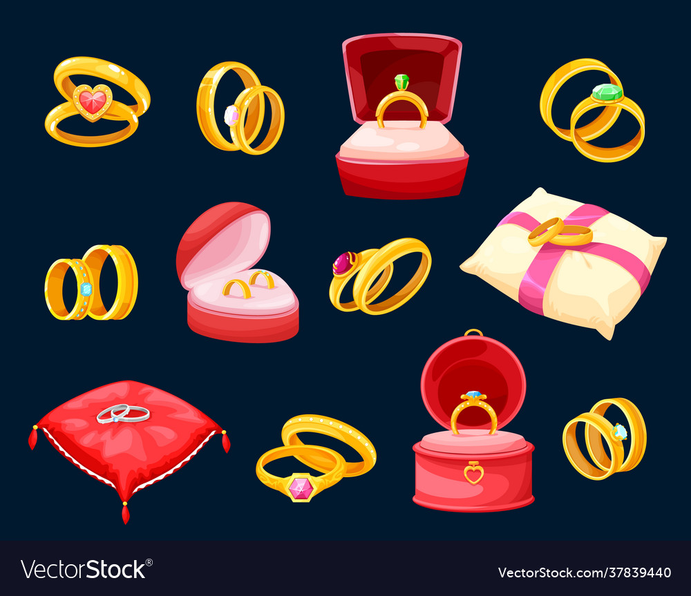 Wedding and marriage rings golden jewelry set vector image Wedding and marriage rings golden jewelry set