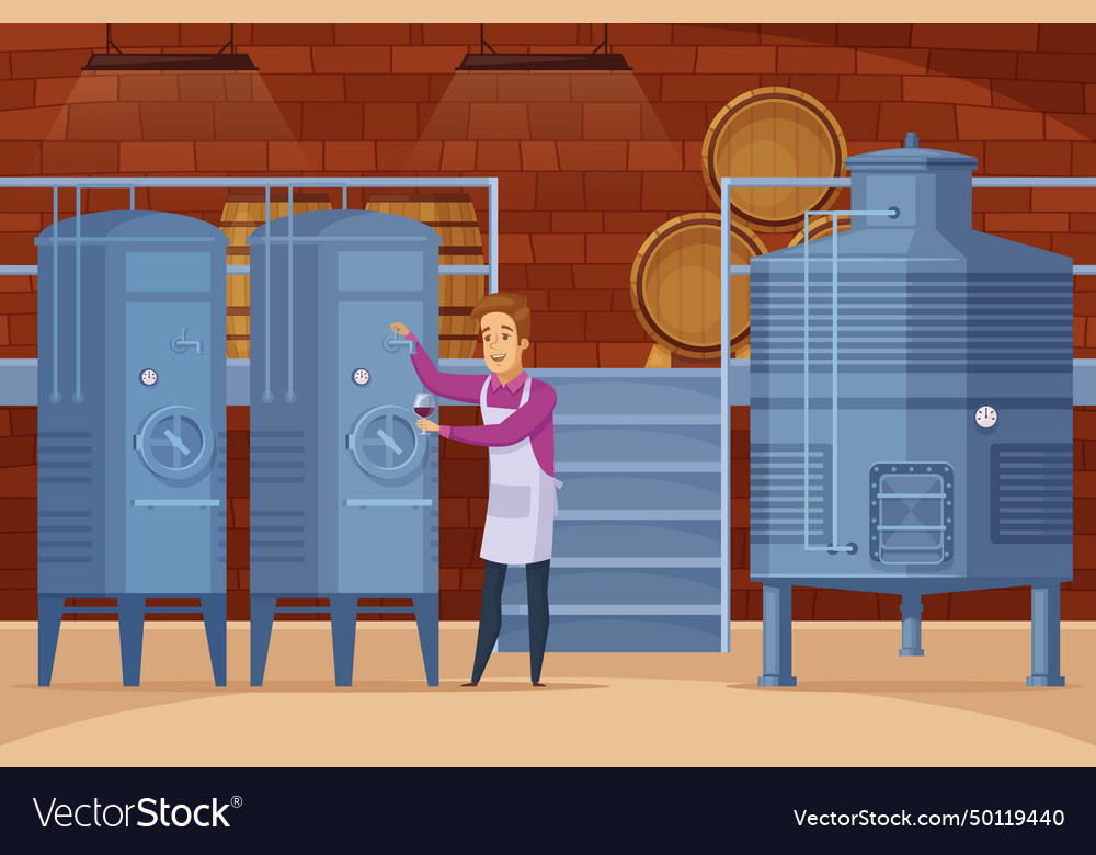 Weinproduktionsanlage Cartoon Zusammensetzung