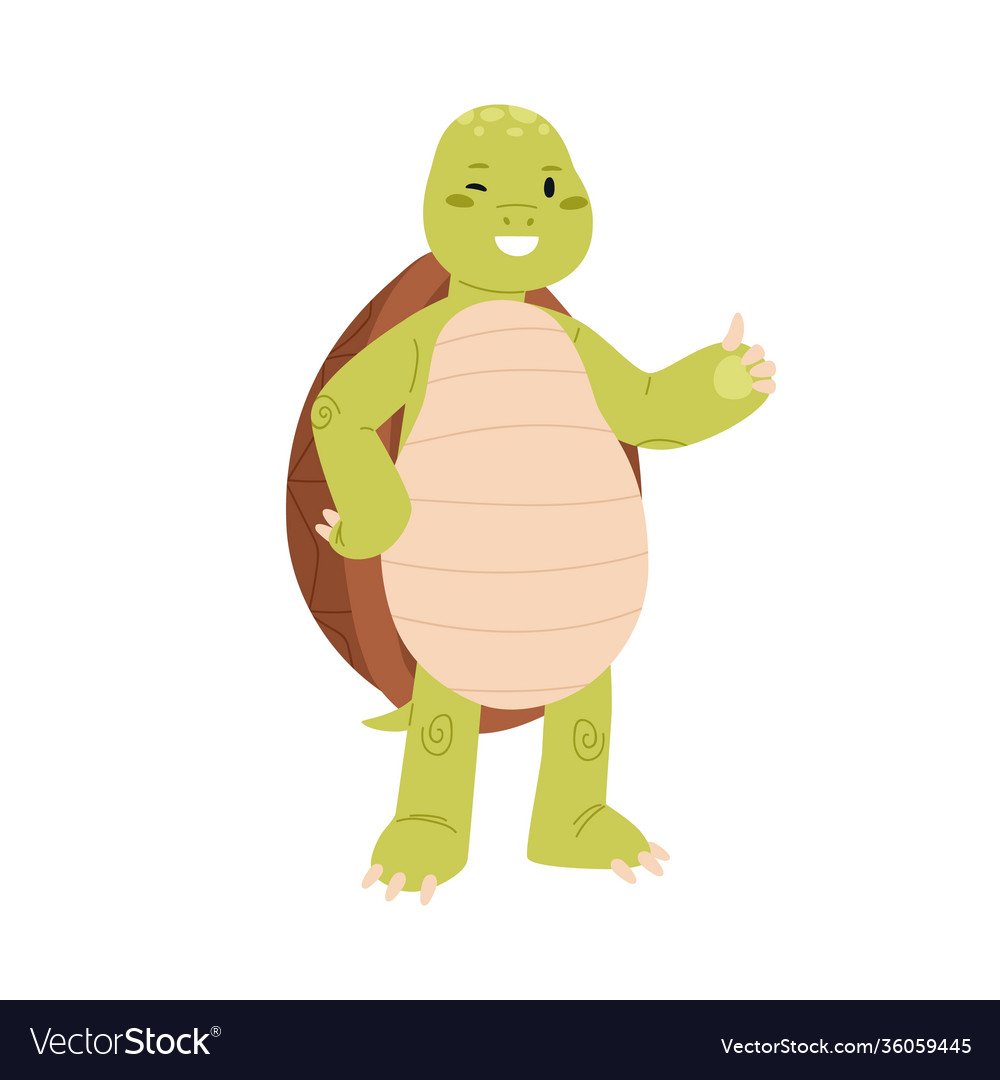 Cute and happy green turtle with thumb up gesture Vector Image