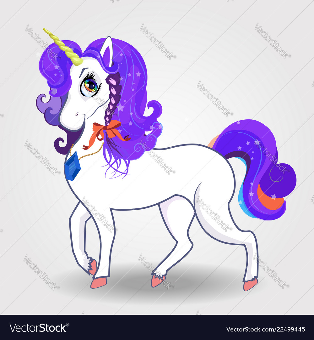 Cute cartoon magical unicorn with purple hair Vector Image Cute cartoon magical unicorn with purple hair Vector Image