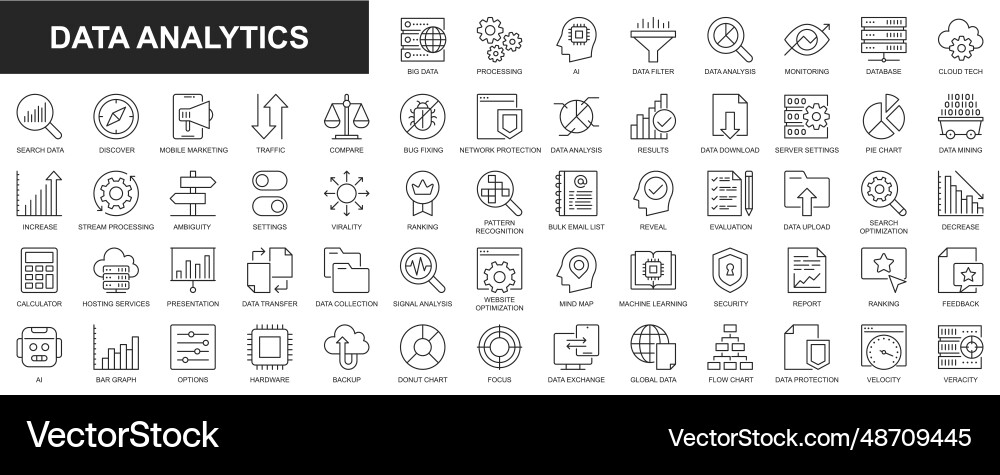 Data analytics web icons set in thin line design Vector Image