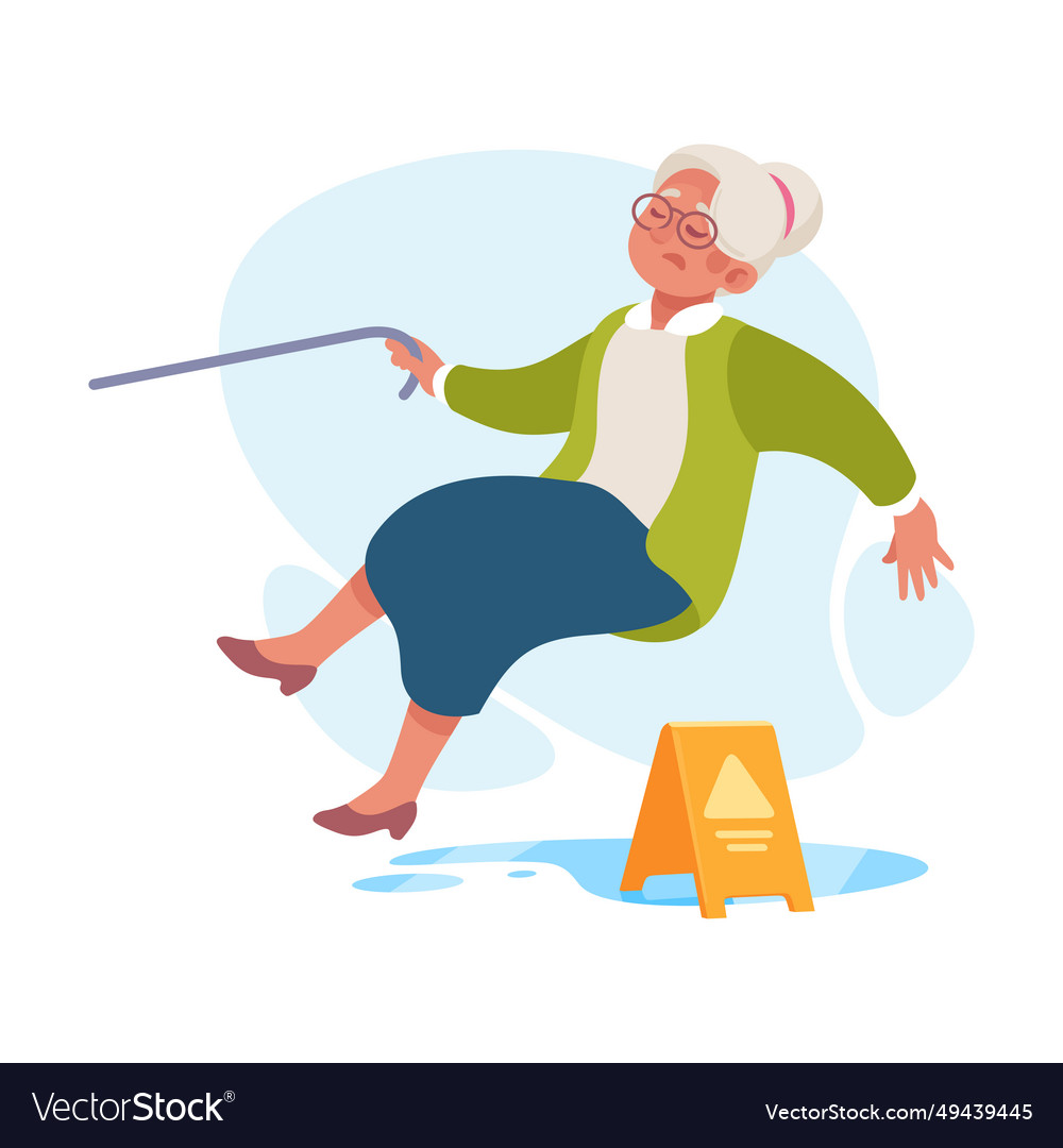 Falling senior woman character slip on the ground Vector Image Falling senior woman character slip on the ground