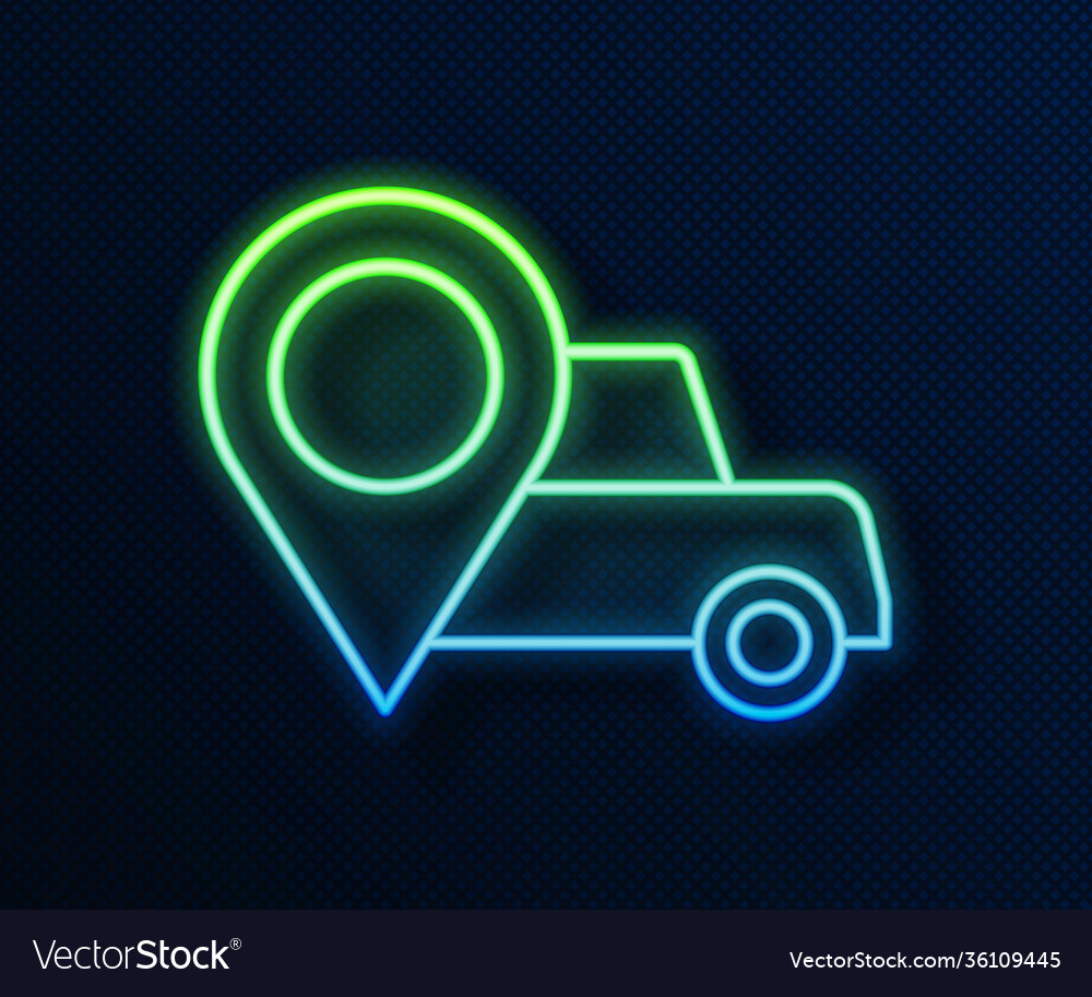 Glowing neon line map pointer with taxi icon