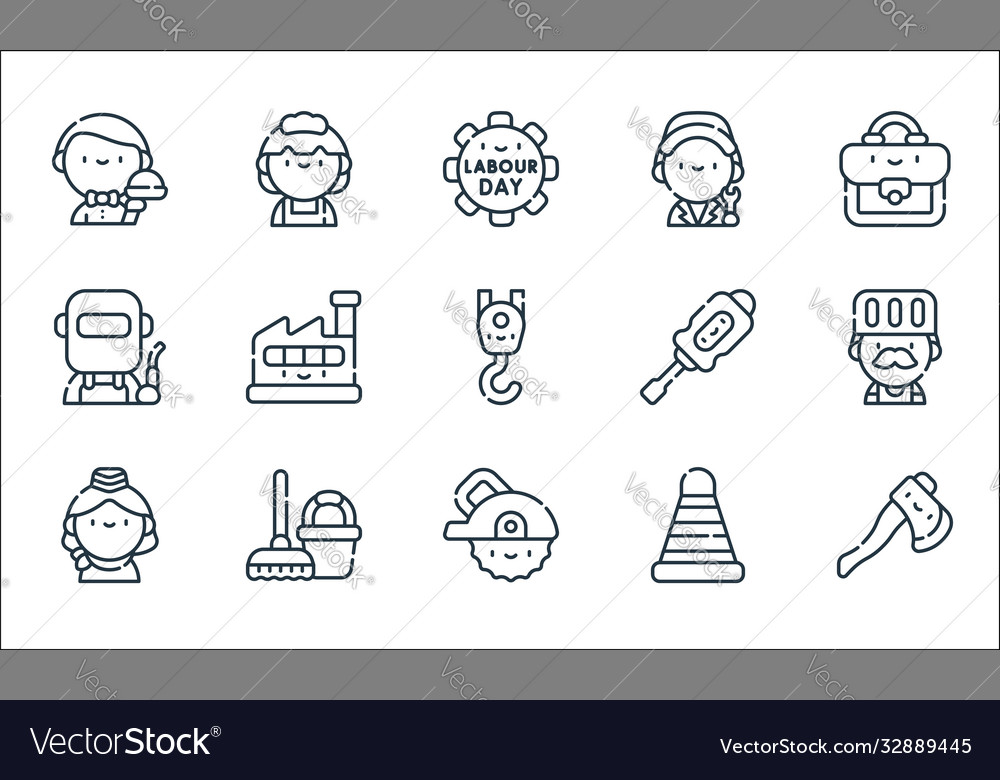 Labour day line icons linear set quality