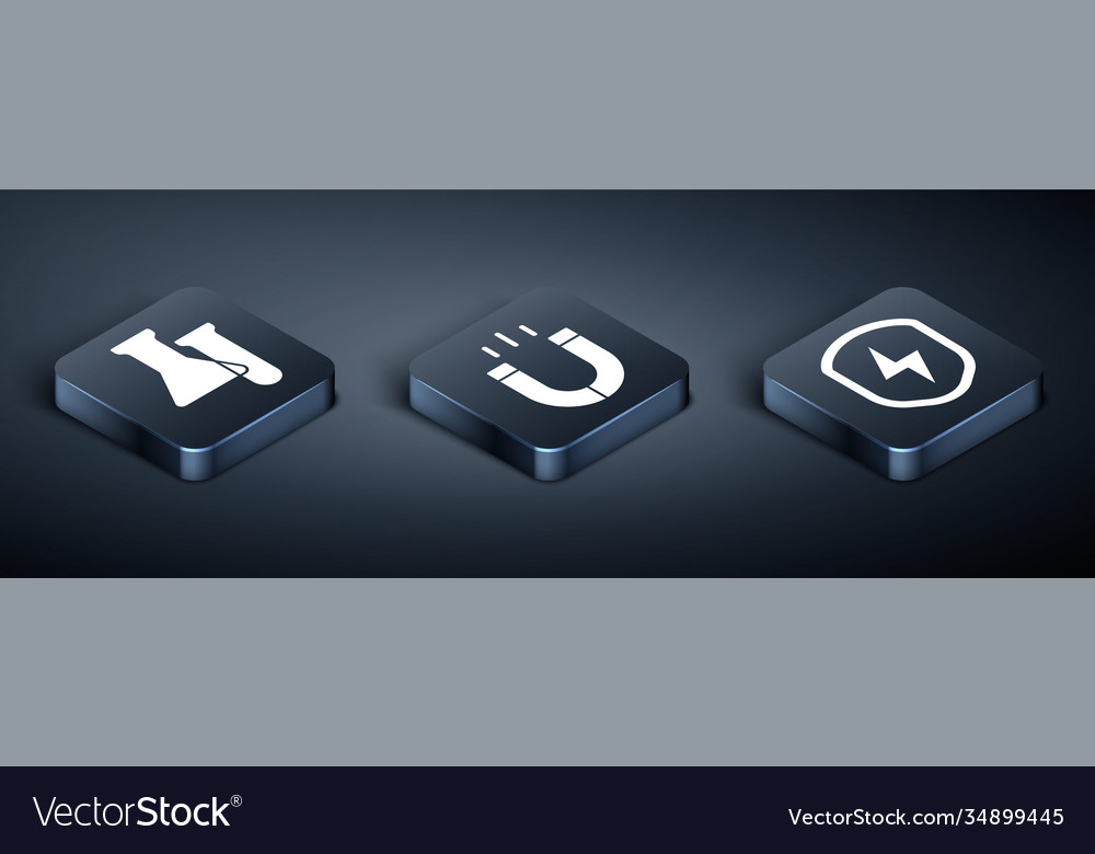 Set isometric test tube and flask secure shield vector image Set isometric test tube and flask secure shield