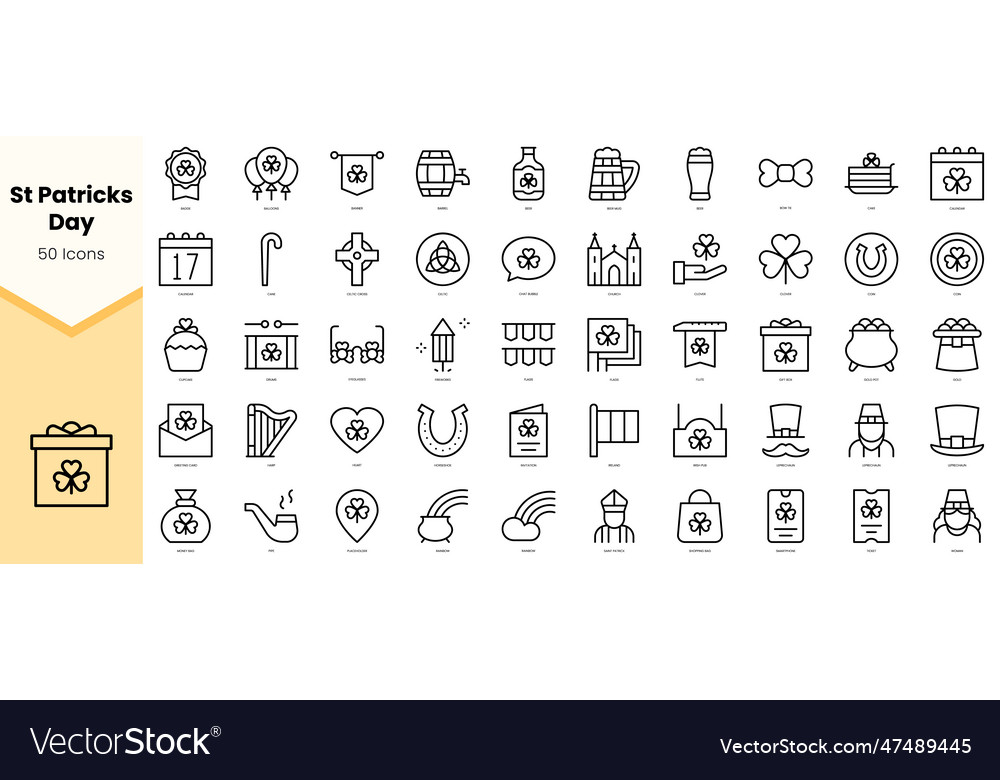 Set of st patricks day icons simple line art