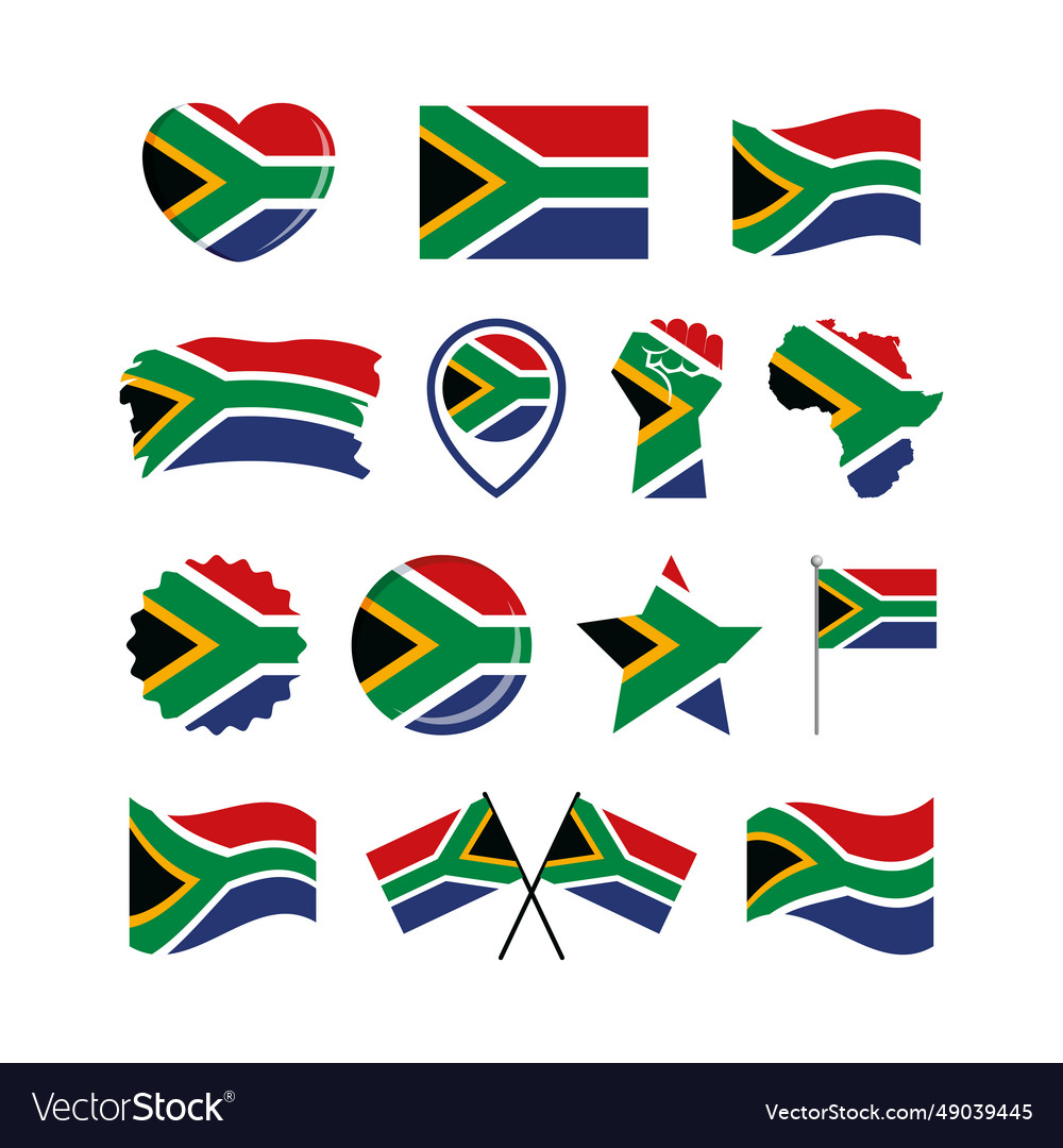 South africa flag icon set on a white background