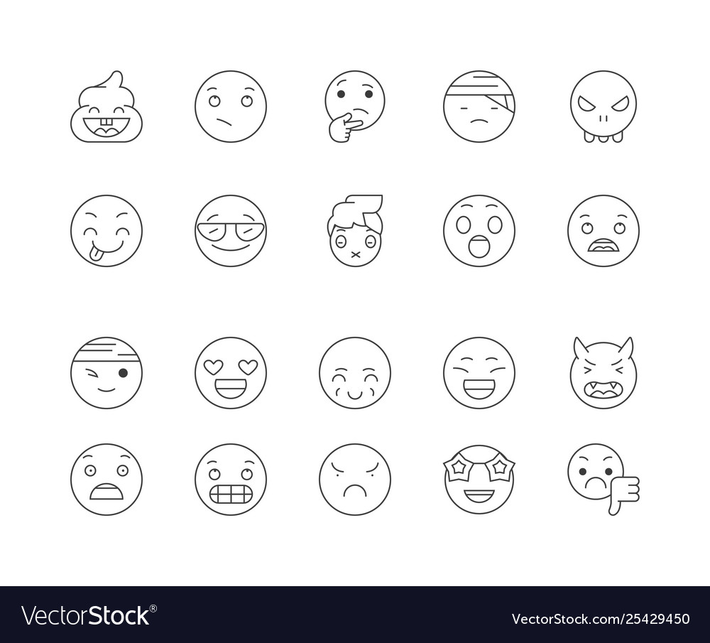 Emotions line icons signs set outline Royalty Free Vector