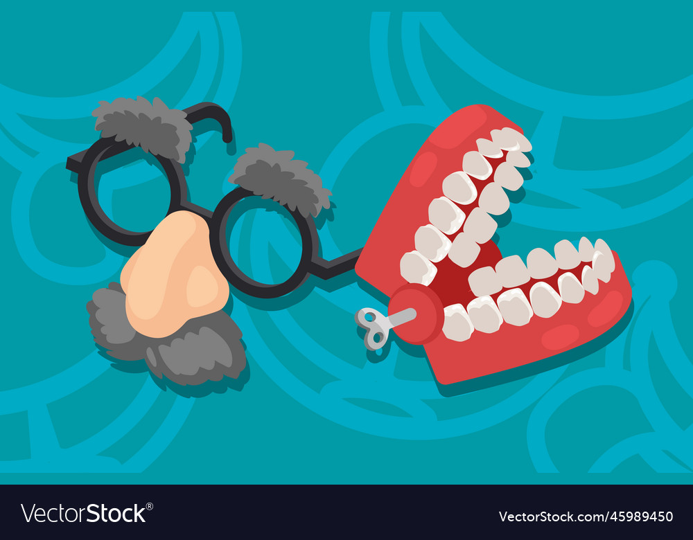 Fools day comic mask and denture Royalty Free Vector Image