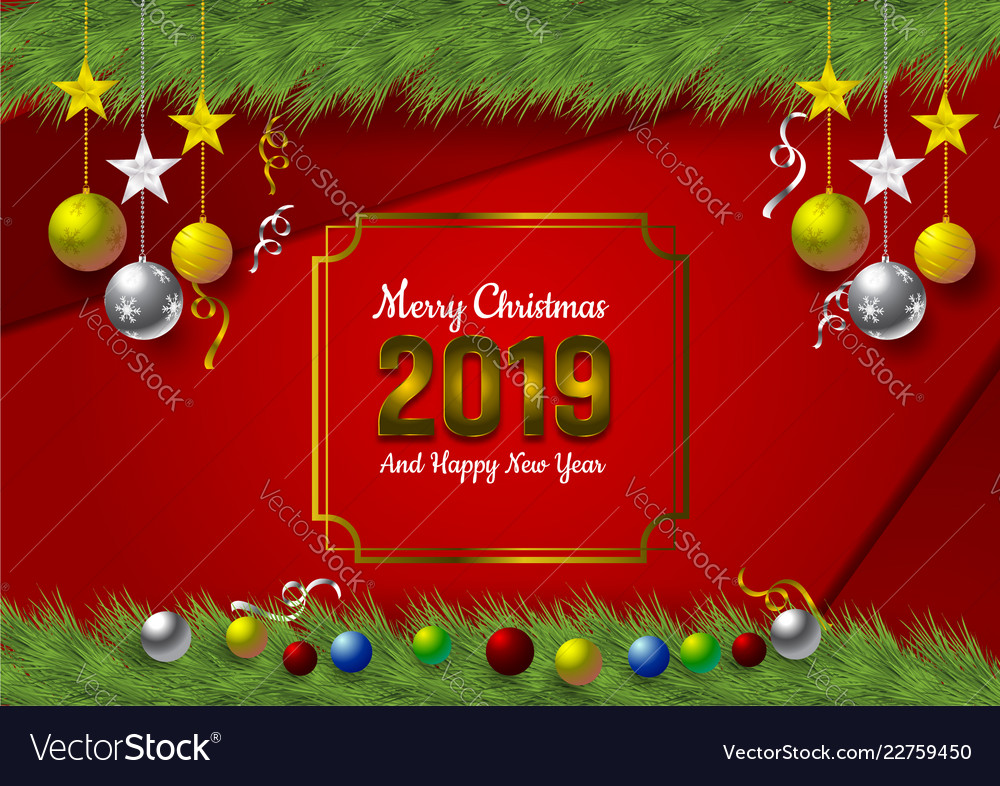 Happy new 2019 with red background and snowflake vector image Happy new 2019 with red background and snowflake