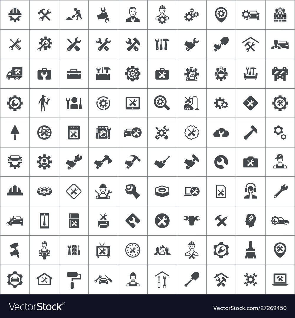 Repair 100 icons universal set for web and ui