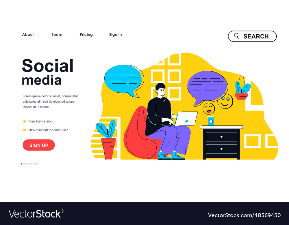 Social media concept for landing page template
