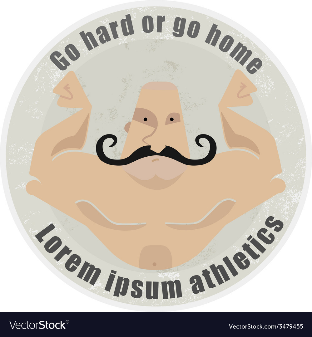 Athletic emblem with mustached bodybuilder torso