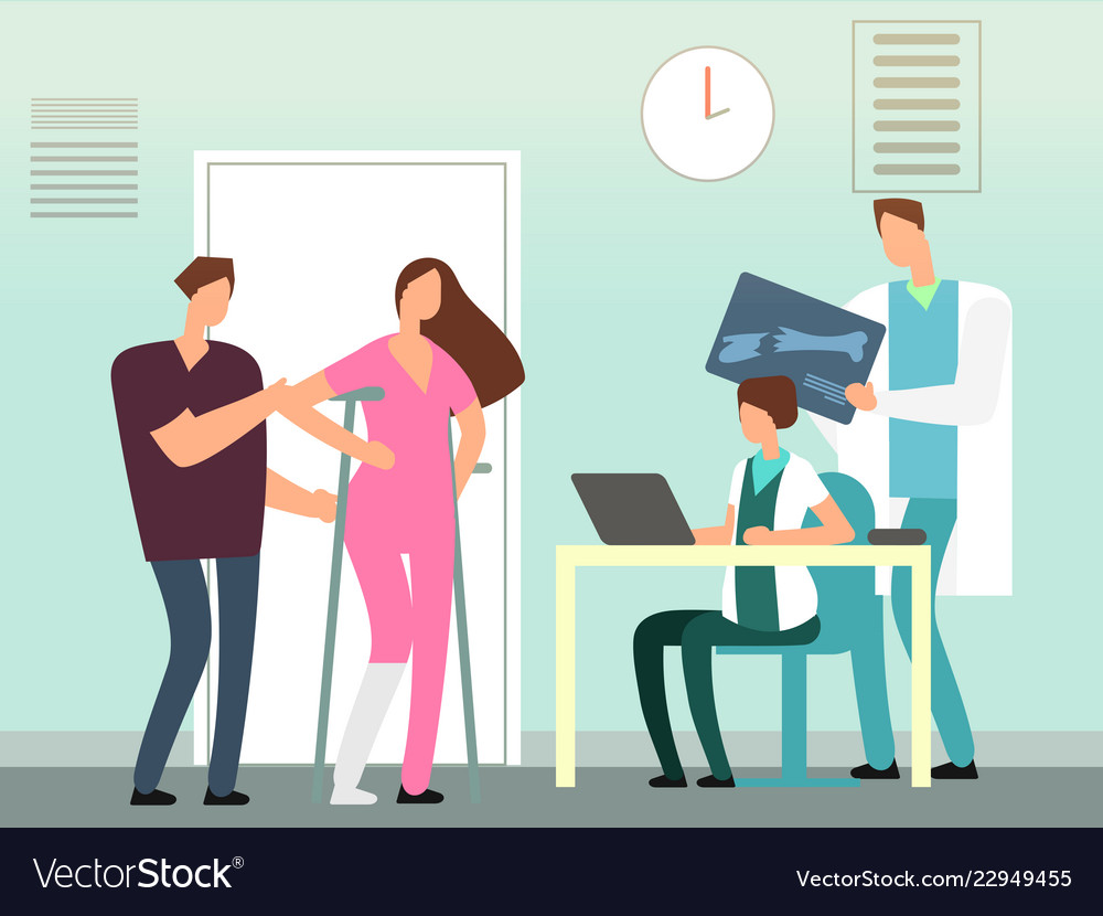 Girl with a broken leg at surgeon Royalty Free Vector Image