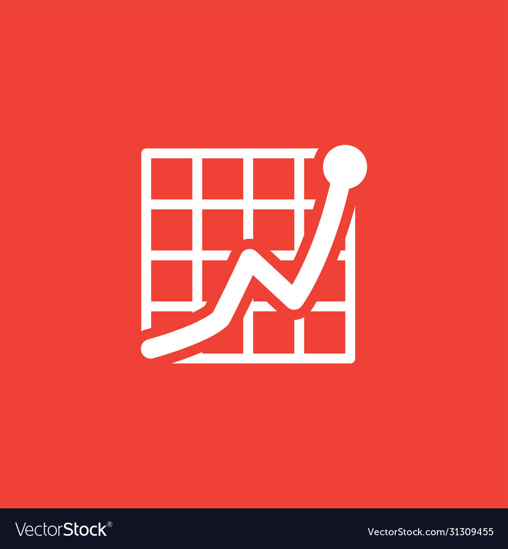 Growing graph icon on red background flat