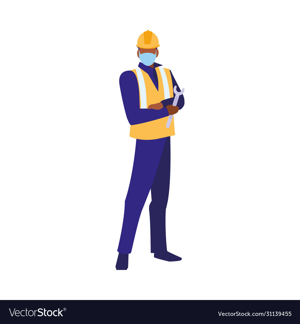 Industrial worker man working with face mask Vector Image