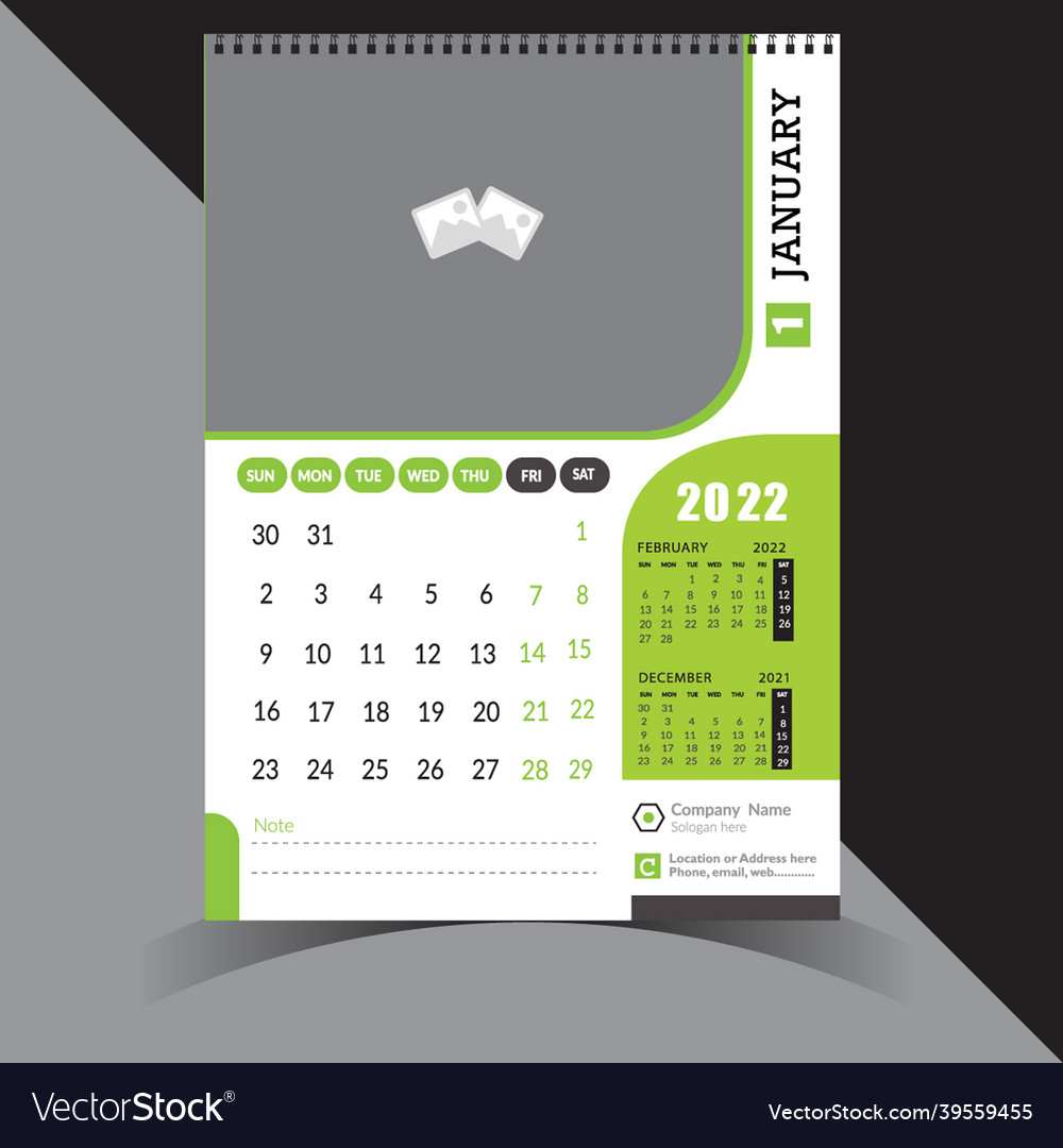 New wall calendar 2022 for organization vector image New wall calendar 2022 for organization