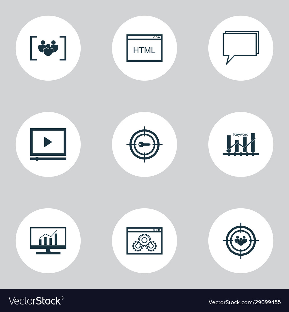 Seo icons set with audience targeting website Vector Image Seo icons set with audience targeting website