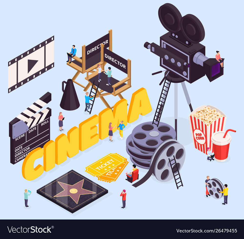 Star cinema isometric composition Royalty Free Vector Image