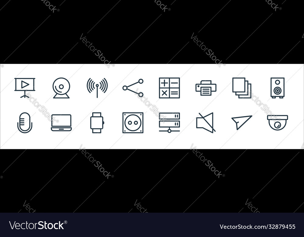 Technology line icons linear set quality vector image Technology line icons linear set quality