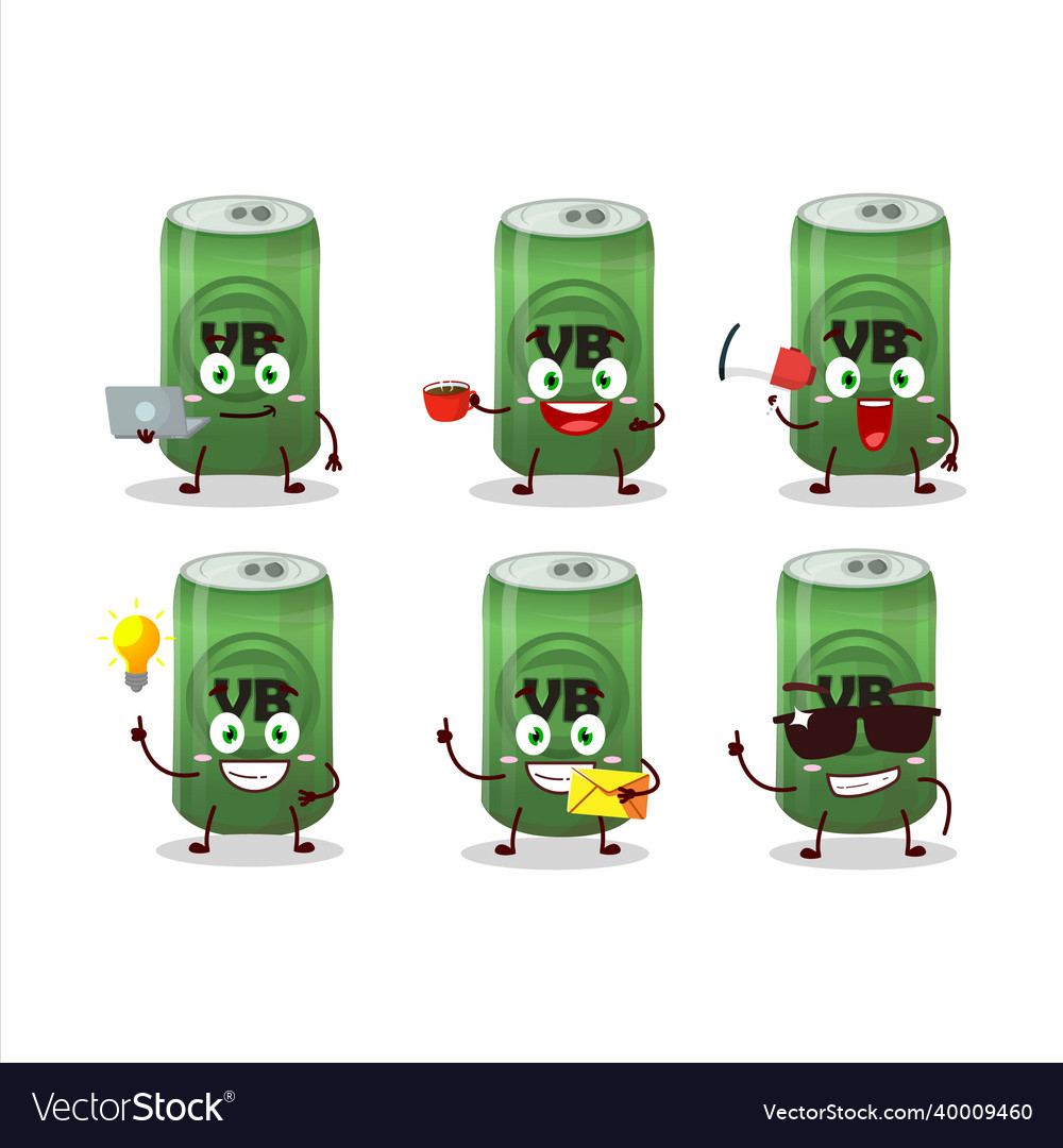 Beer can cartoon character with various types