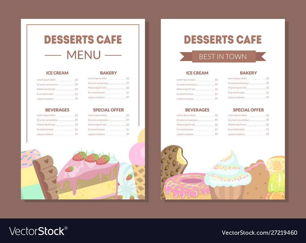  Desserts  cafe  menu  template kids food menu  ice Vector Image