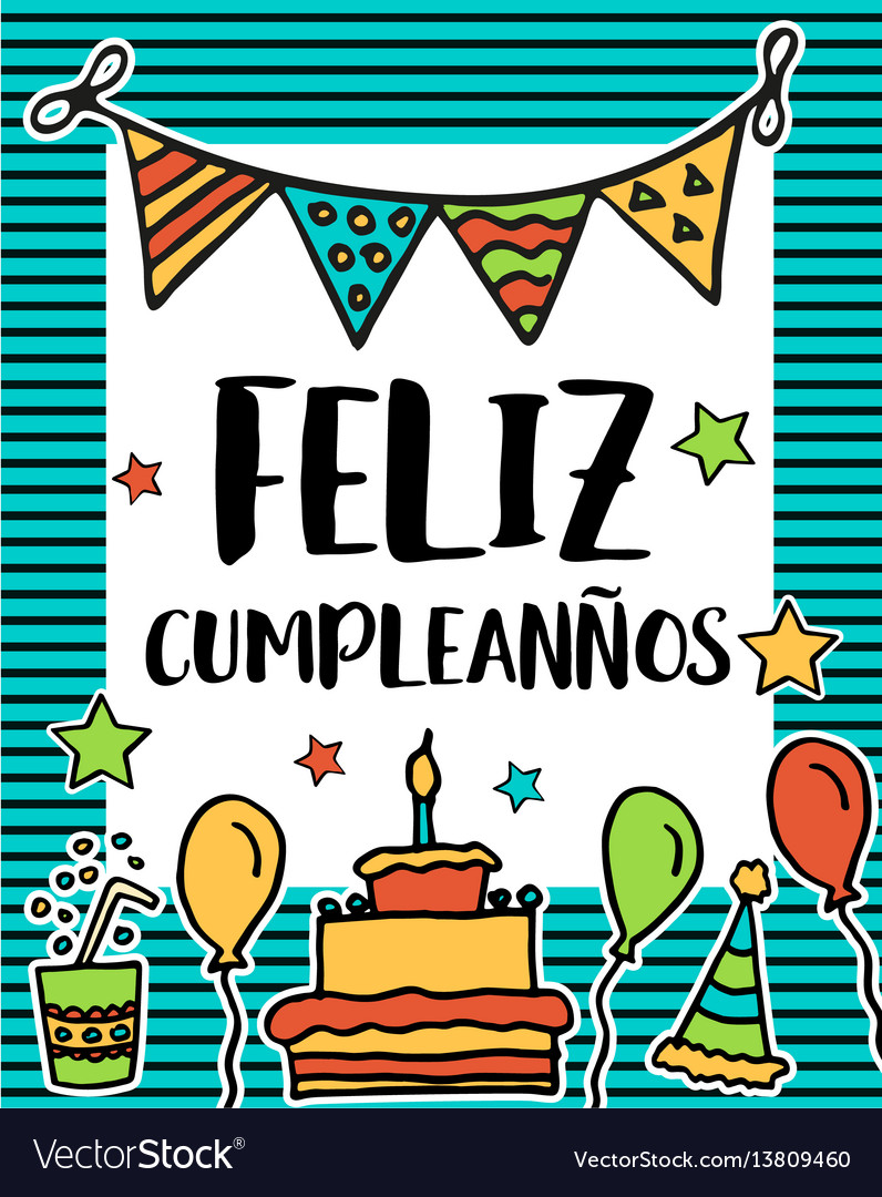 Feliz Cumpleanos Happy Birthday In Spanish Vector Image