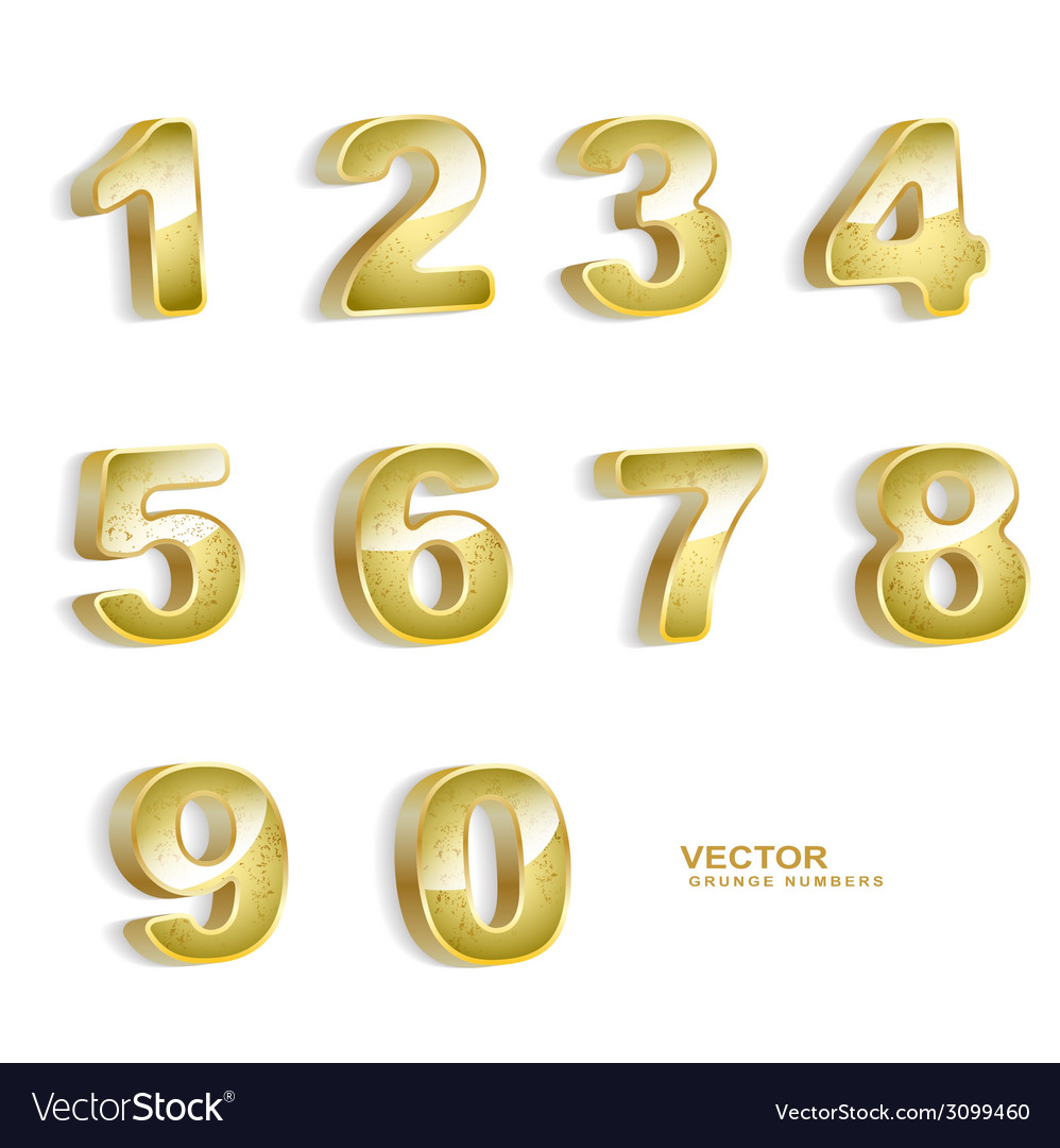 Download Gold grunge 3D numbers set Royalty Free Vector Image