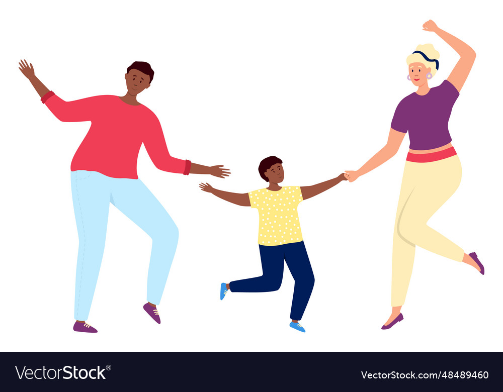 Happy diverse family multiracial people dancing Vector Image