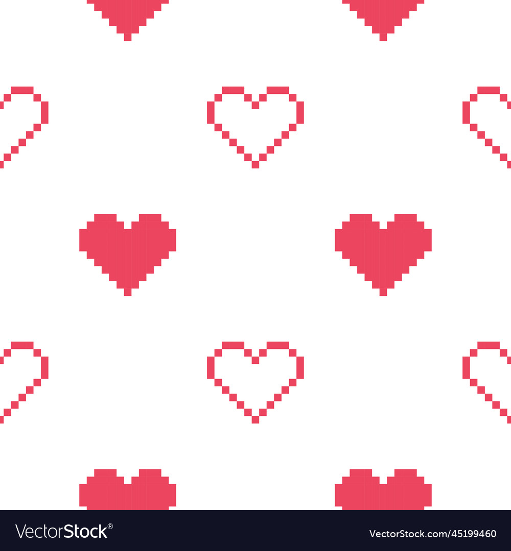 Heart seamless pattern with pixel theme vector image Heart seamless pattern with pixel theme