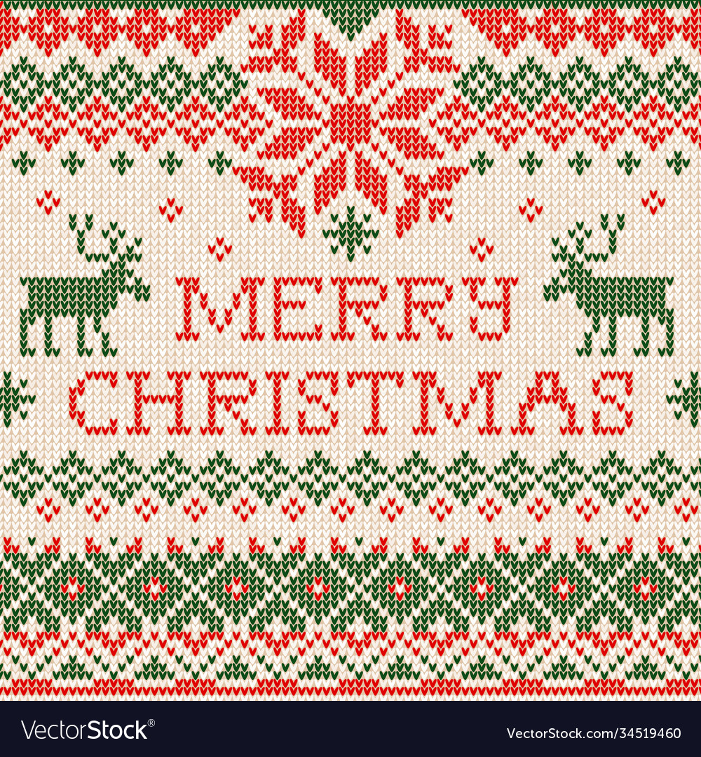 Knitted greeting card merry christmas x-mas Vector Image Knitted greeting card merry christmas x-mas