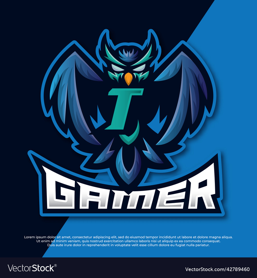 Letter t owl mascot esport gaming logo design owl Vector Image