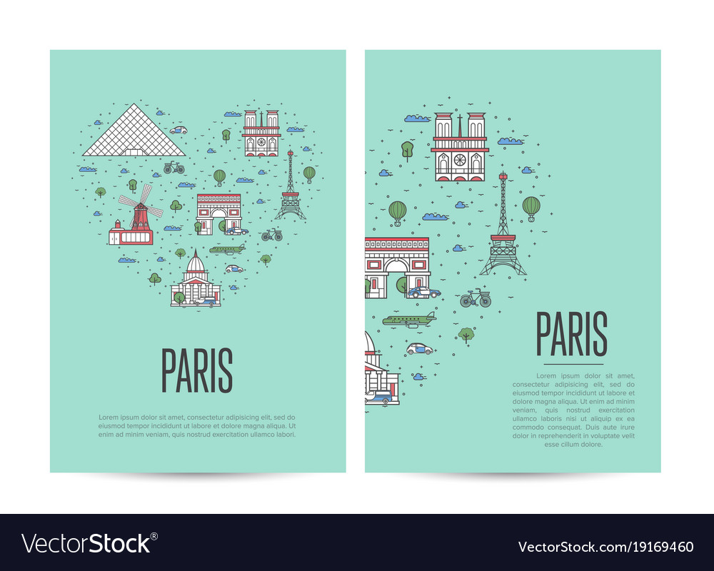 Paris travel tour booklet set in linear style