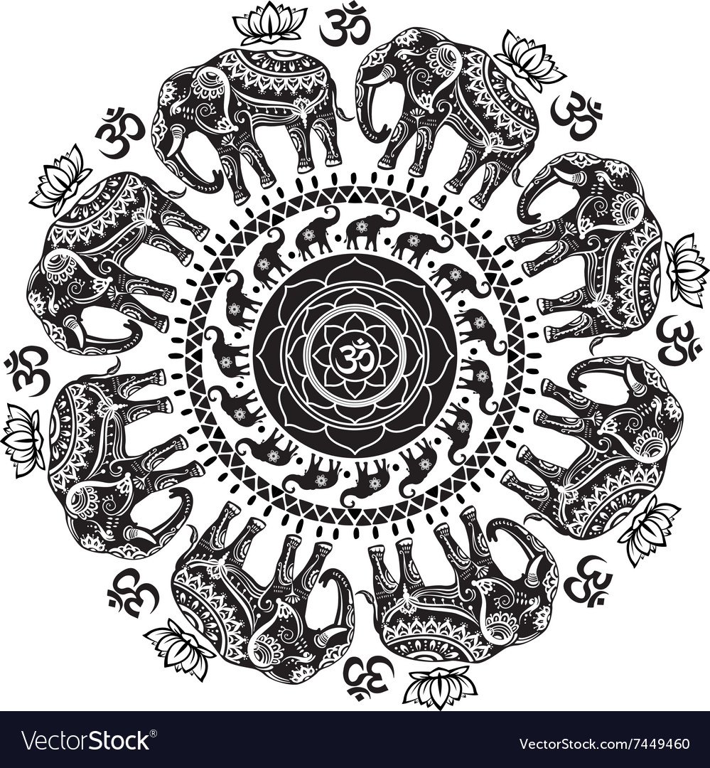 Round pattern with decorated elephants Royalty Free Vector