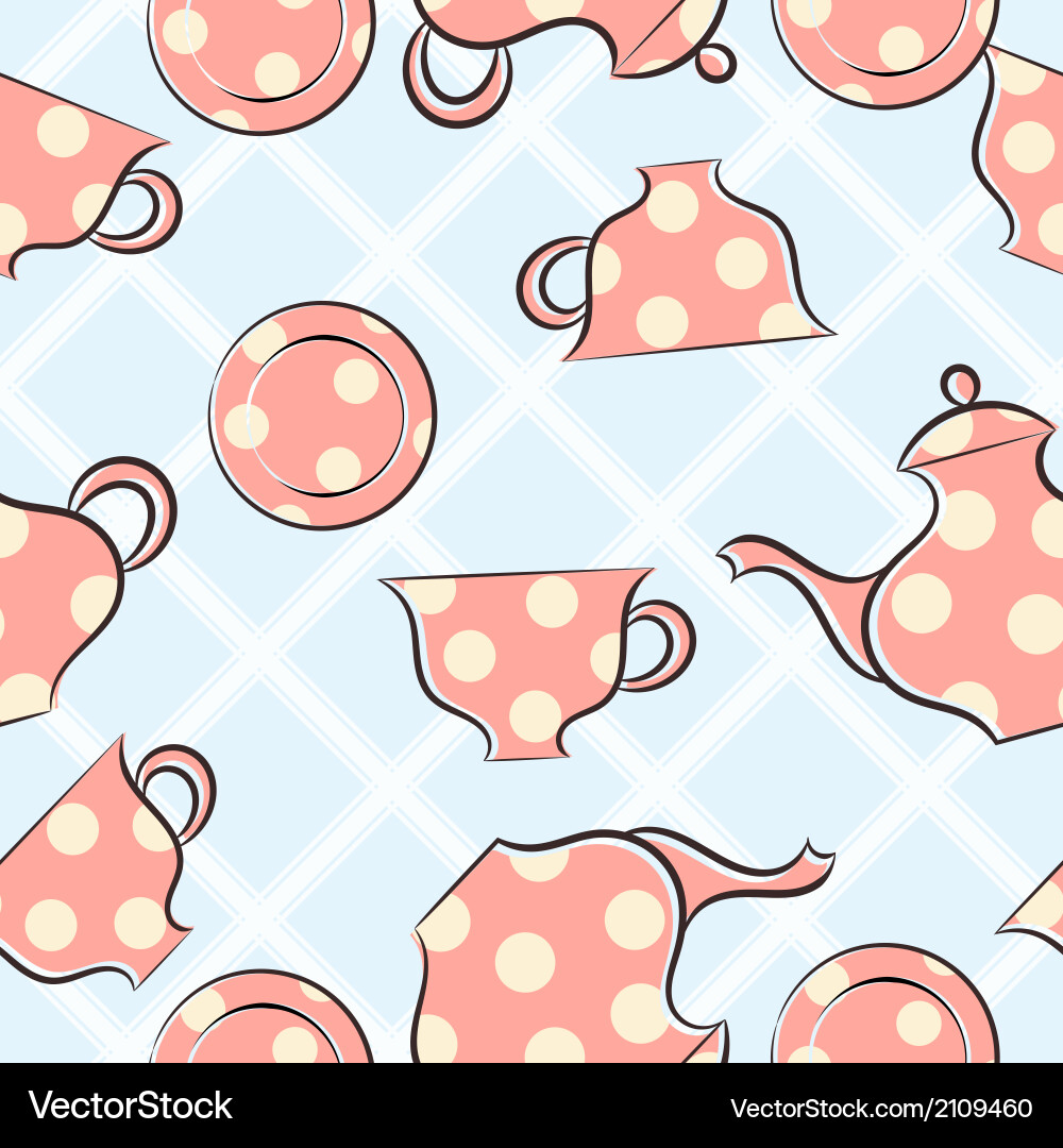 Seamless pattern with cups and teapot Royalty Free Vector