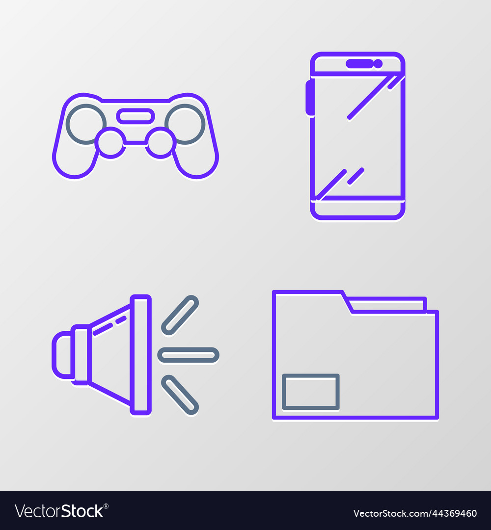 Set line document folder speaker volume vector image Set line document folder speaker volume
