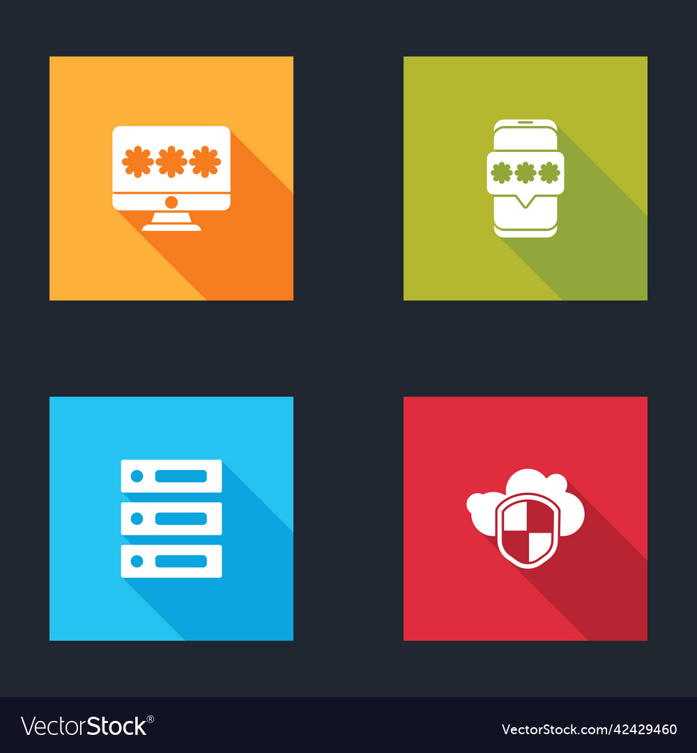 Set monitor with password mobile and server vector image Set monitor with password mobile and server