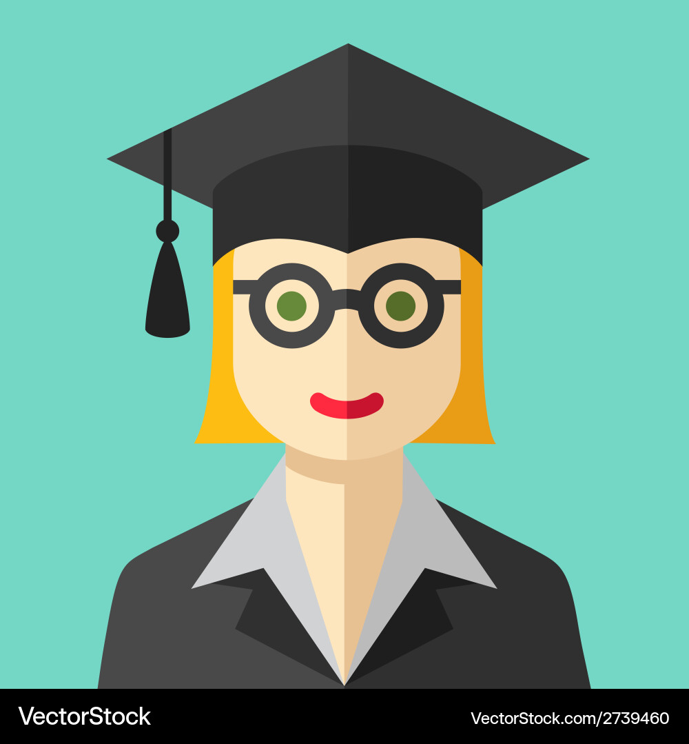Smiling graduate student flat icon Royalty Free Vector Image
