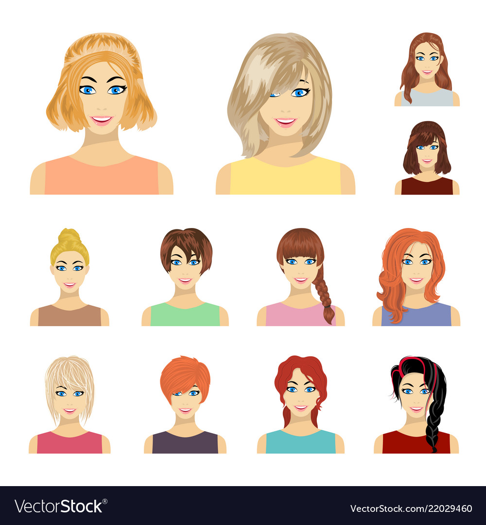 Types of female hairstyles cartoon icons in set Vector Image