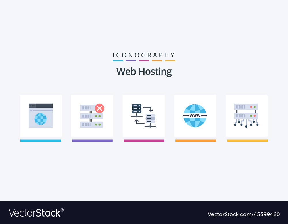 Web hosting flat 5 icon pack including shared