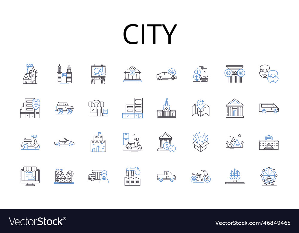 City line icons collection town metropolis