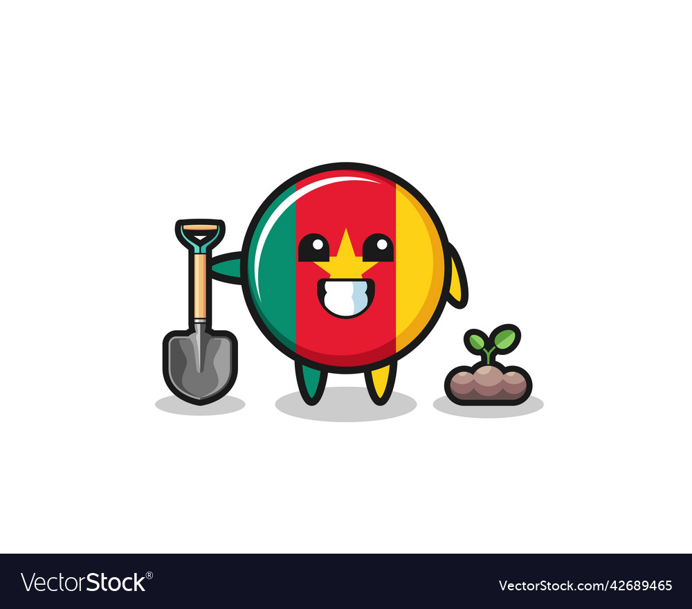 Cute cameroon flag Cartoon pflanzt einen Baumsamen