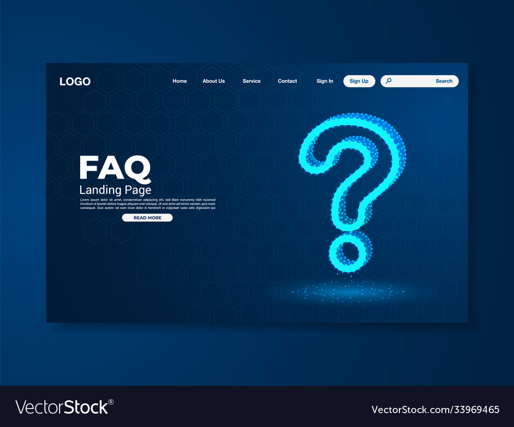 Faq technology landing page with world map vector image Faq technology landing page with world map