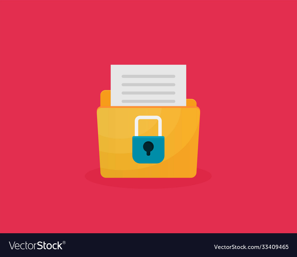 Flat folder lock icon on white background file vector image Flat folder lock icon on white background file