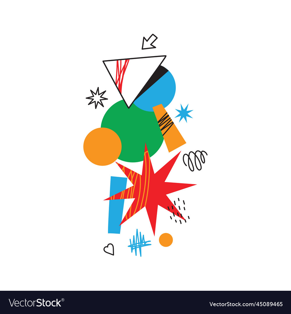 Hand dawn colorful shapes and doodle objects