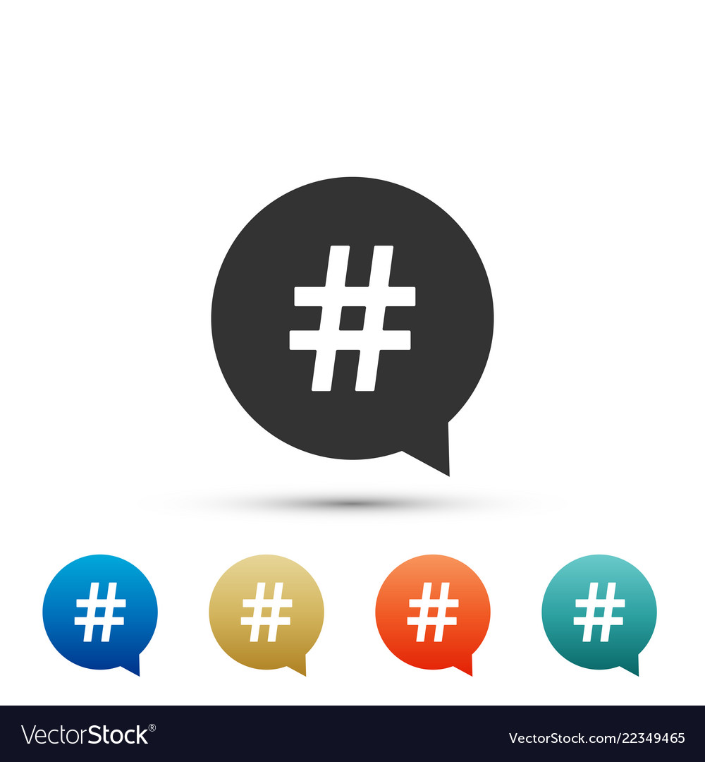 Hashtag in circle icon on white background