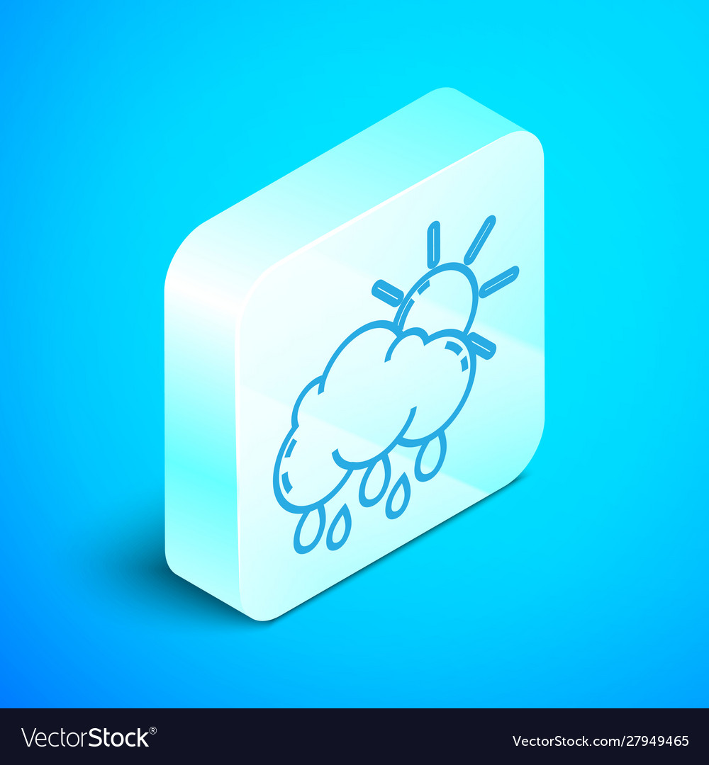 Isometric line cloud with rain and sun icon