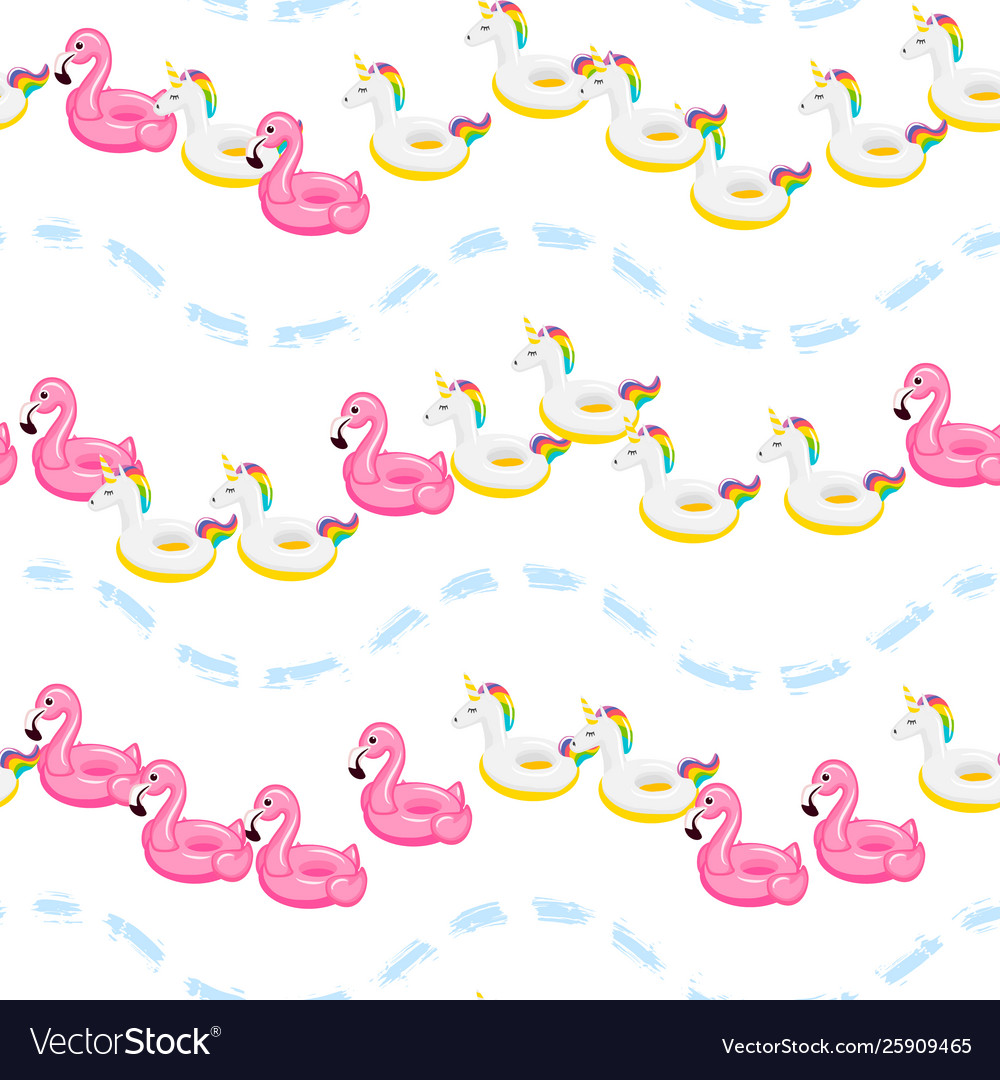 Seamless pattern flamingo and unicorn inflatable