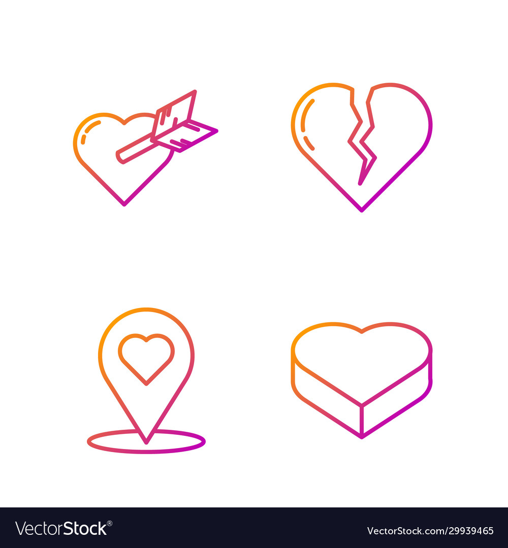 Set line candy in heart shaped box map pointer vector image Set line candy in heart shaped box map pointer