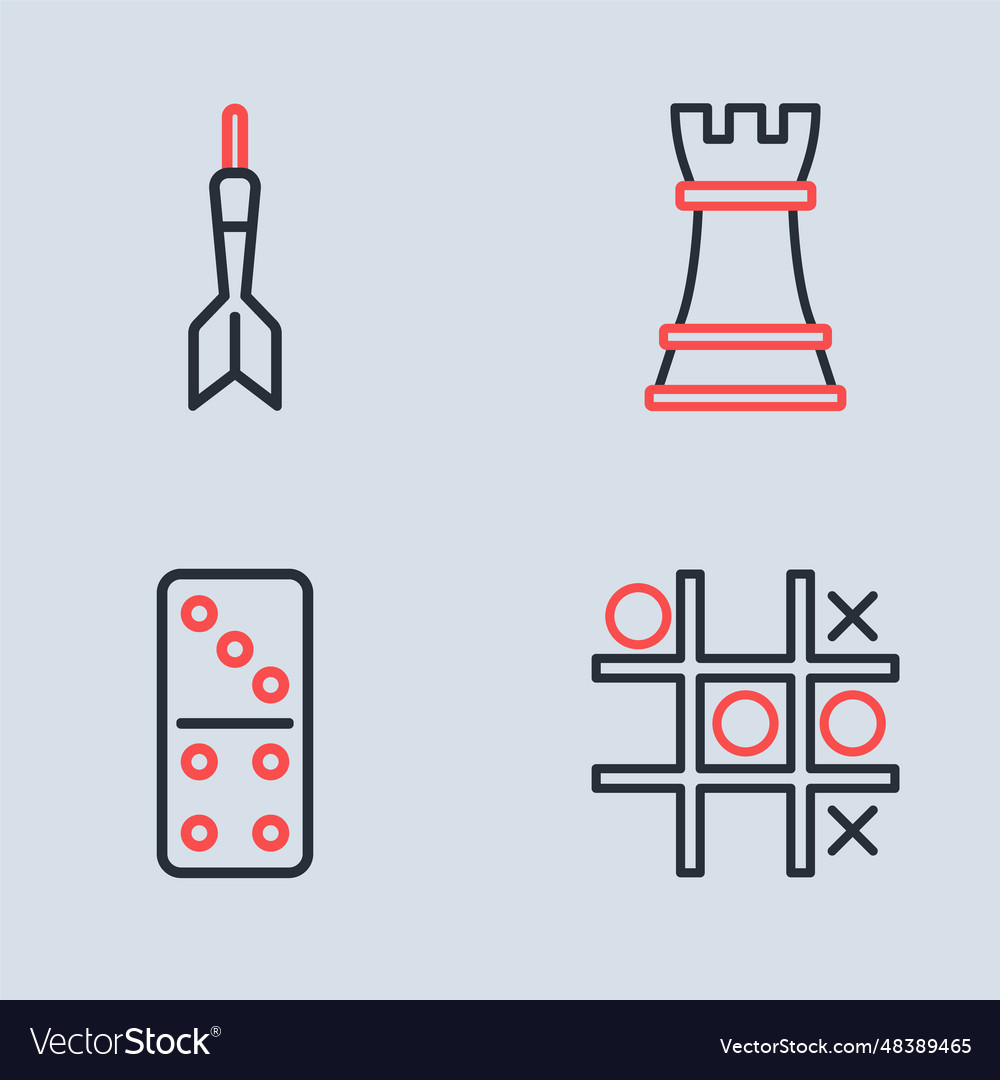 Set line chess domino tic tac toe game and dart vector image Set line chess domino tic tac toe game and dart